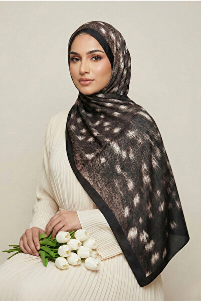 MetuCA Women's Brown Gazelle Patterned Cotton Soft Textured Seasonal Hijab Shawl
