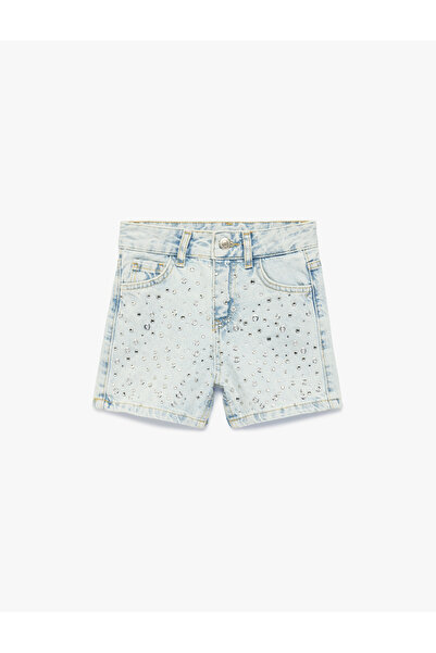 Koton Cotton Pocketed Stone Detailed Mini Denim Shorts
