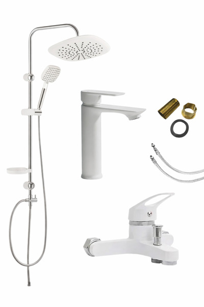 RocciArmatur 3'lü Full Lüx Set Robot - Sabit Banyo Lavabo Bataryası - Banyo D...