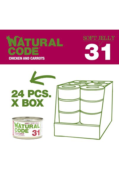 Natural Code علب دجاج وجزر في جيلي للقطط، 85 غرام، عبوة من 24 علبة