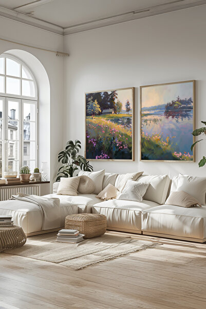 STARYUNA Wooden Framed Natural Landscape Themed Double Painting Set Yuna518