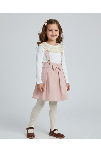 Egelite Set rochie salopetă în carouri pentru fete – Bluză cu mânecă lungă di...