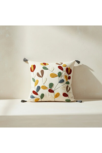 Shopyteks Colorful Leaf Patterned Decorative Throw Pillow Cover with Tassels ...