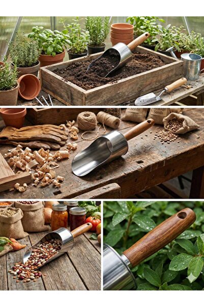 LOVYCO Stainless Steel Ice Scoop with Acacia Wood Handle - Luxurious Metal Ic...