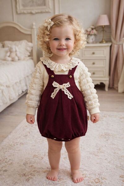 Luna Kids Store طقم رومبير بياقة بيلا فيستو باللون الأحمر الداكن