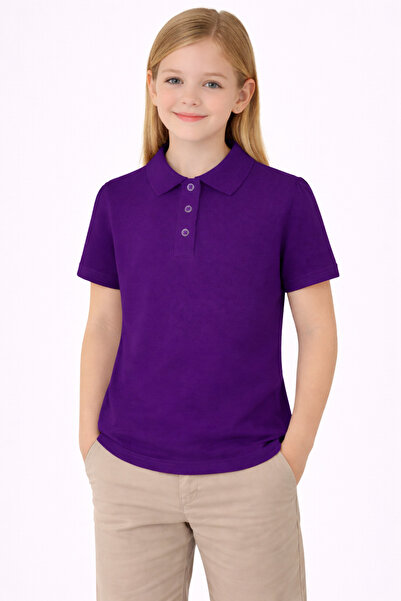 OEM Tricou scoala cu maneca scurta, FETE tip polo, MOV INCHIS