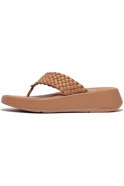 Fitflop F-Mode Woven Leather Flatform Toe-Post Sandals – Siyah Örgü Deri Parm...
