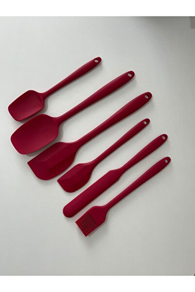 IVORY Isıya Dayanıklı Yanmaz Yapışmaz Silikon Spatula Seti 6 Parça Bordo