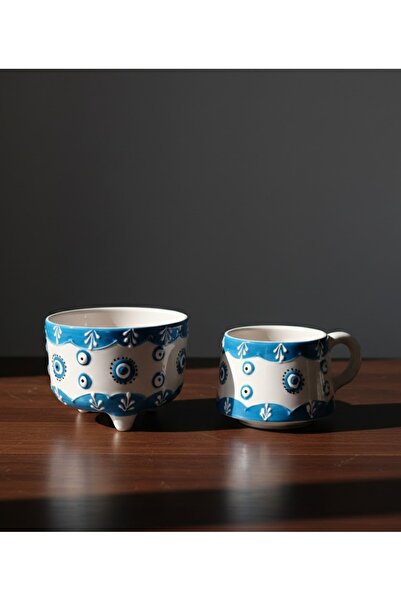 Artiser Ceramic Mug and Sugar Bowl with Evil Eye Decoration