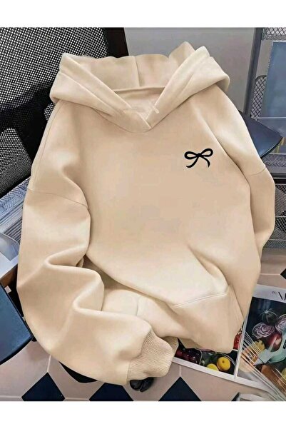 DİVİN Stylish and Comfortable Bow Print Hooded Sweatshirt