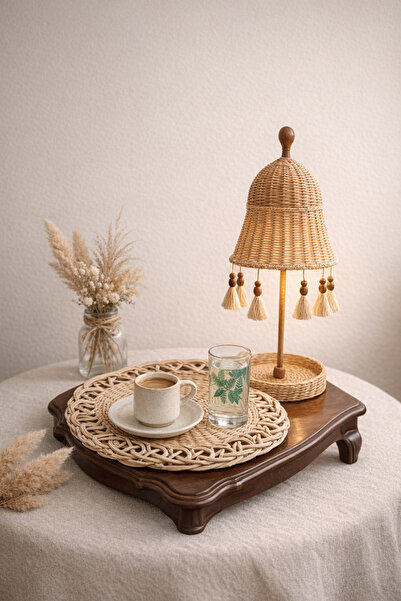 SS Rattan Bali Şemsiyesi & Rattan Supla (El Yapımı Doğal Sunumluk Dekor Seti)