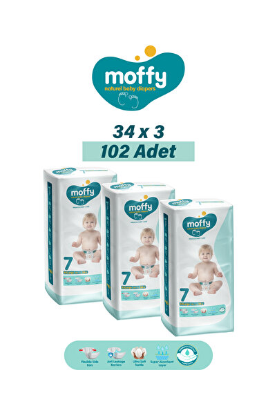 Moffy Jumbo Extra Extra Large 7 Beden Bebek Bezi (34 x 3) 102 Adet