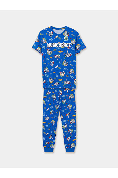 LC Waikiki Plava pidžama sa odštampanim dečacima sa odštampanim vratom