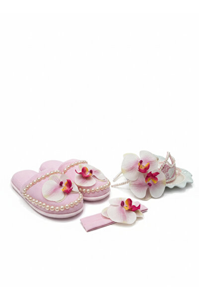 Bridal Luxe Orkide lohusa seti anne tacı terliği ve bebek bandana