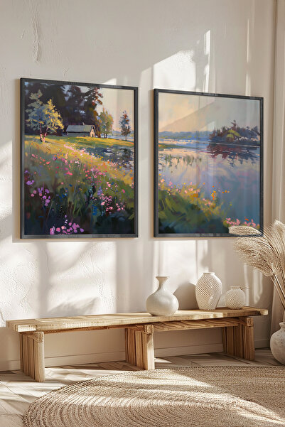 STARYUNA Natural Landscape Themed Double Painting Set with Black Wooden Frame...