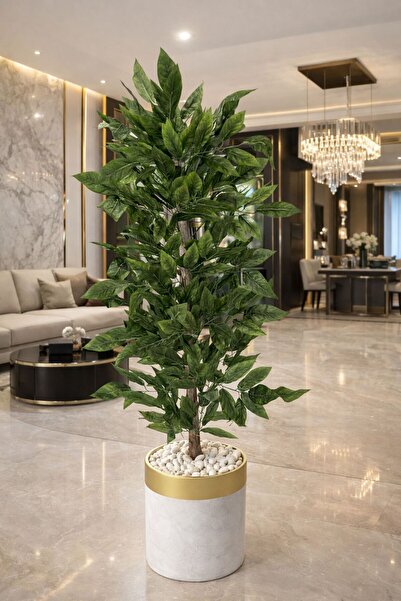 Altun Çiçekcilik Ceviz Ağacı 190 Cm Beyaz Gold Lux Metal Saksı