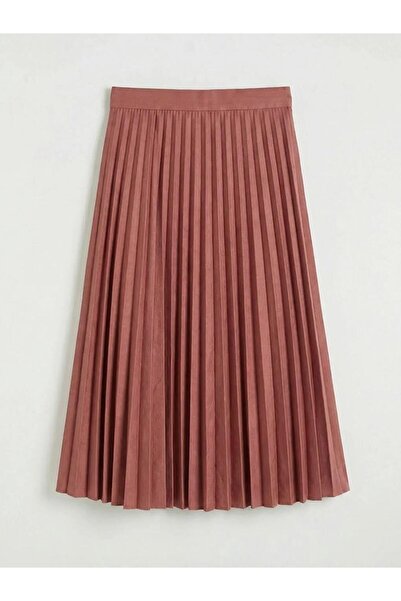 LC Waikiki Elastic Waist Suede Look Pleated Skirt (S6)