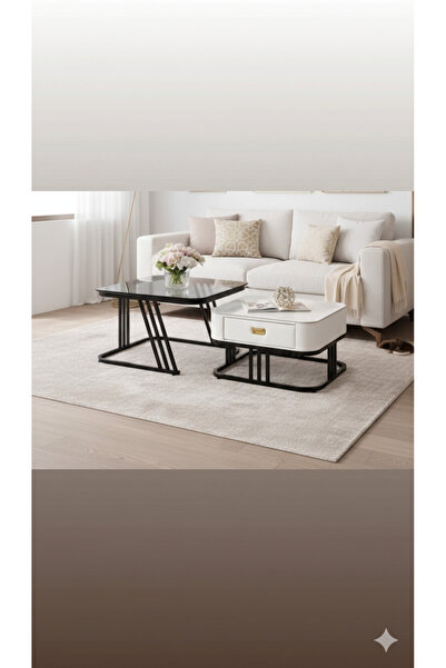 co arma Ceramic & glass coffee table, 2 pieces: center table 70x70cm, side ta...