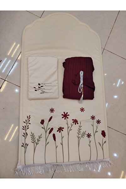 RZ Embroidered foam prayer rug with matching embroidered prayer mat and elega...