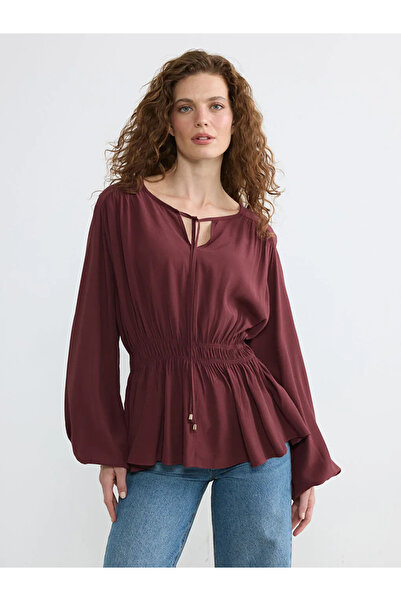 LC Waikiki LCWAIKIKI Κλασική μπλούζα με γιακά μπορντό Με σούρες