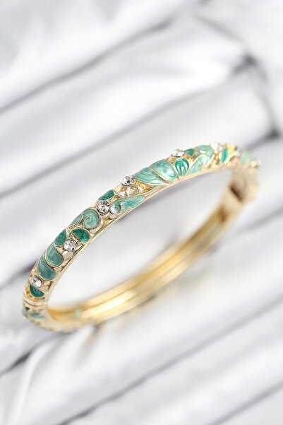 deluxe takı ve giyim Mineli Bracelet with Brass Zircon Stone, Emerald Green F...