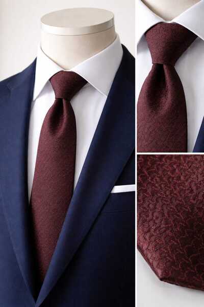 MODA Kabartmalı Desen Koyu Bordo Renk Yüksek Kalite Kravat