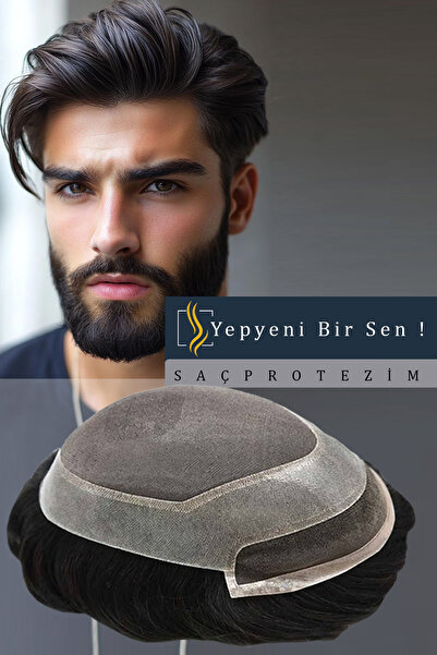 SP sacprotezim yepyeni bir sen Protez Saç Ancora 6x9-Renk 1B İnce Telli Her Y...