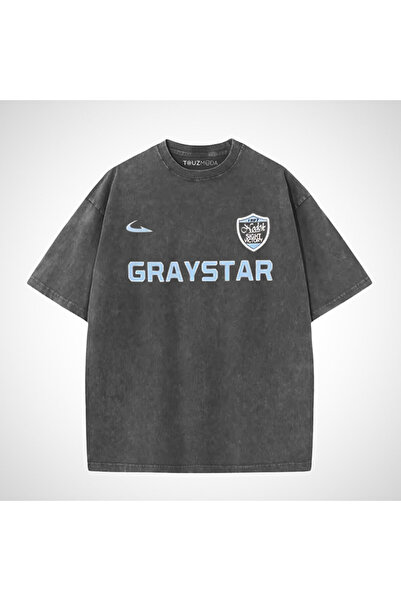 Le Savu Πλενόμενο μπλουζάκι Graystar με στάμπα Unisex Oversize Vintage