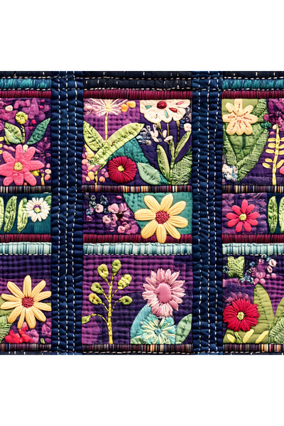 Novinqa Kapitone Efektli Çiçek Yamaları Desenli Dijital Baskılı Kumaş