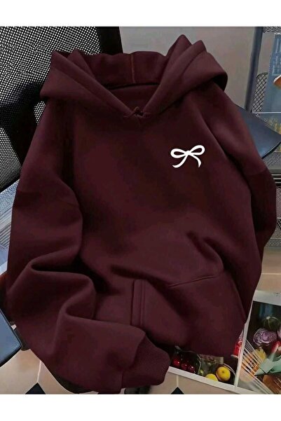 DİVİN Stylish and Comfortable Bow Print Hooded Sweatshirt