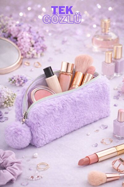 Bambus Peluş Tek Gözlü Bölmeli Kumaş Çok Amaçlı Fermuarlı Seyahat ve Makyaj Ç...