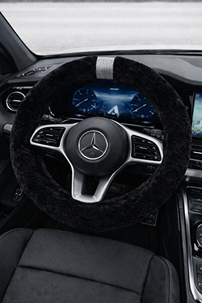 IŞILTI DESİGN Kadınlara Özel Siyah Geçme Peluş Direksiyon Kılıfı