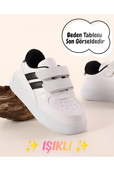 elma bebe Işıklı Cırt Cırtlı Kız Erkek Unisex Bebe Çocuk Sneaker Spor Ayakkabı