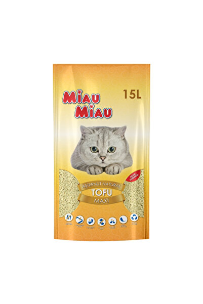 PisiMall Așternut tofu pentru litieră, Miau Miau Tofu Maxi, miros vanilie, 15L