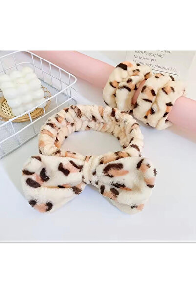 İnDerin Peluş Leoparlı Bileklik + Makyaj Ve Banyo Bandı Seti