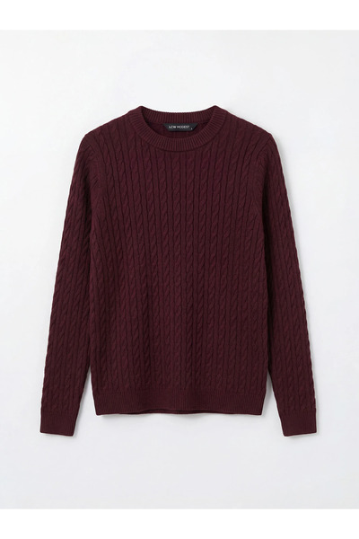 LC Waikiki Lcw Modest Burgundy Crew Neck Self Patterned Women's Knitwear Sweater
