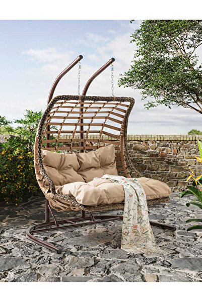 BENNETT LUXURY Bodrum Double Çift Kişilik Rattan Bahçe Salıncağı