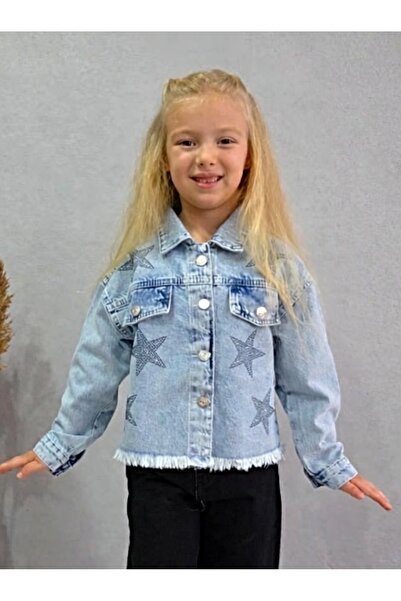 DUDOR KİDS Κοριτσίστικο Τζιν Μπουφάν με Πέτρες και Αστέρια/Τζιν Παλτό-Τζιν Μπ...