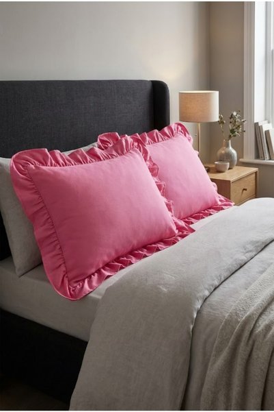 Joyrose 2 Pieces 100% Cotton Ruffle Pillowcase 50X70 cm Modern with Hidden Zipper
