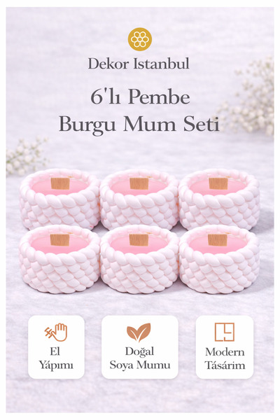 Dekor İstanbul 6’lı Burgu Mum Seti – El Yapımı Doğal Soya Mum, Modern Dekorat...
