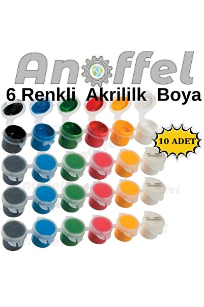 Anoffel Akrilik Boya 3 ml 6 Renk 10 Paket Mini Küçük Akrilik Boya Taş Ahşap S...