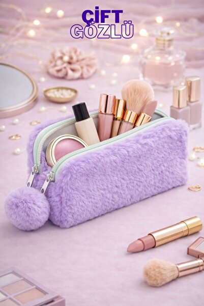 Bambus Peluş Çift Bölmeli Gözlü Bölmeli Kumaş Çok Amaçlı Fermuarlı Seyahat ve...