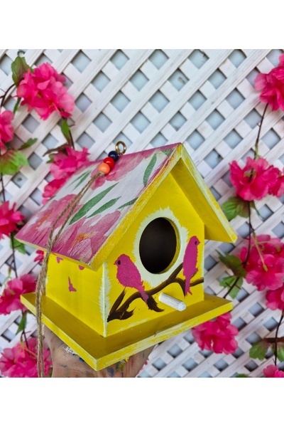 buraxe 2-Pack Decorative Bird Nest, Wooden Birdhouse for Garden Balconies, 16×16×16 cm