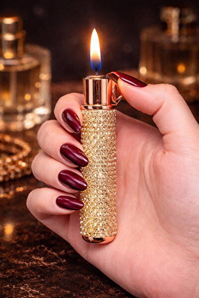 Duru Dijital Full Taşlı Metal Çakmak – Premium Kristal Işıltılı Hediyelik Çak...