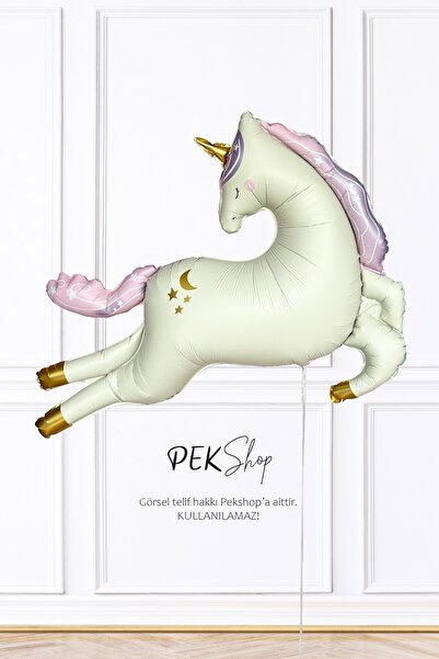 PEKSHOP Retro Büyük Krem Unicorn Folyo Balon