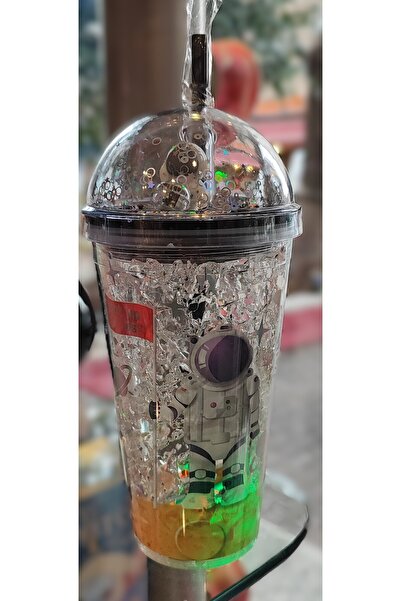 ada çanta kırtasiye كوب بلاستيكي مزخرف بغطاء مزخرف وشفاطة مع إضاءة 470 مل AD6...