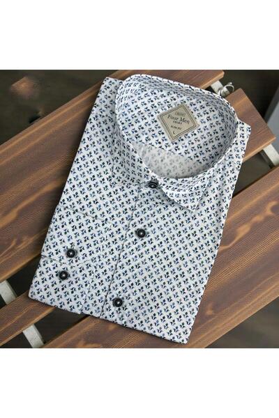 GÖMLEK GALERİSİ Slim Fit Digital Print Patterned Long Sleeve Men's Sports Shirt