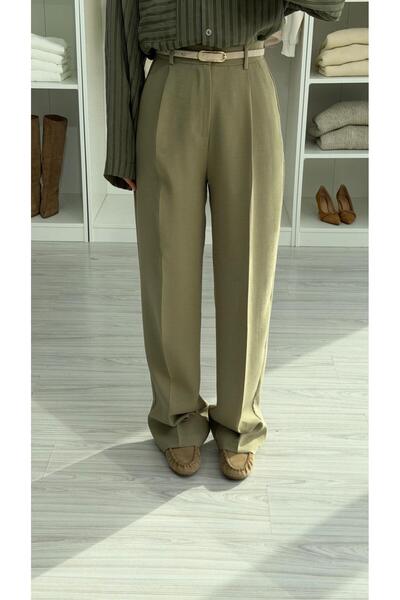 LUUNA STORE Flat Cut Tok Fabric Pants - Khaki