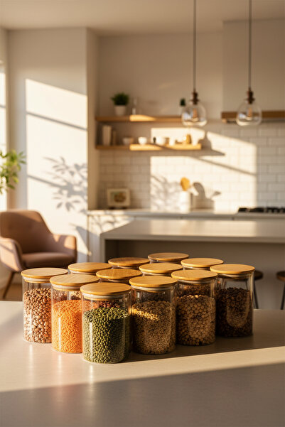 Snippy Melo - 12'li Bambu Vakum Kapaklı Büyük Boy Saklama Kabı Seti Bakliyat ...