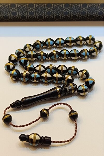 hobihanem 7mm Deve Kemiği ve Mine İşlemeli Pirinç Sarmal Hediyelik Kuka Tesbih